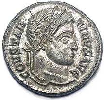Romeinse munt met afbeelding keizer Constantijn