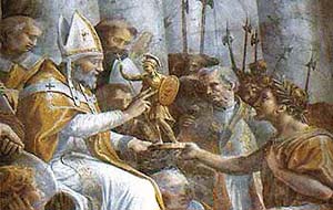 Paus Sylvester I en keizer Constantijn