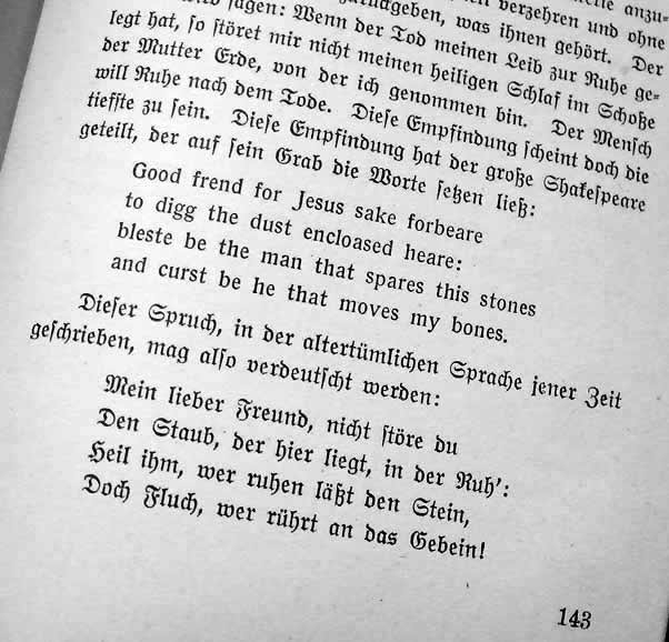 Duitse vertaling grafopschrift Shakespeare